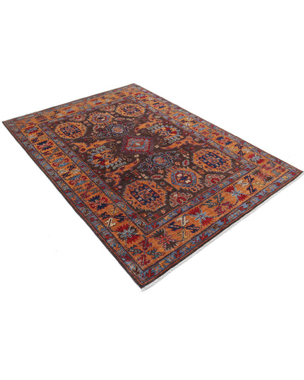 Humna 5' 0" X 6' 10" Hand Knotted Wool Rug 5' 0" X 6' 10" (152 X 208) / Brown / Wool