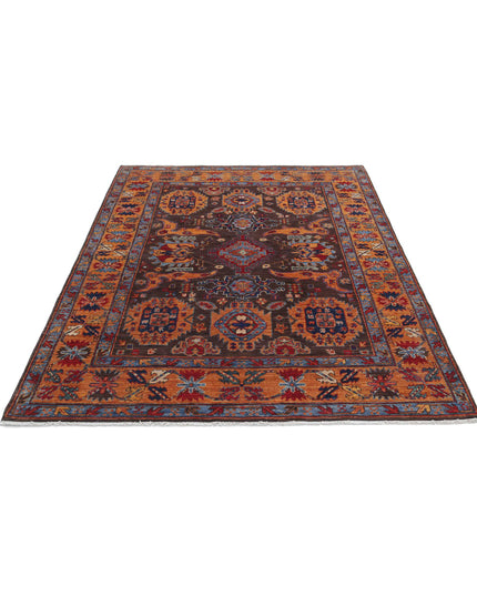 Humna 5' 0" X 6' 10" Hand Knotted Wool Rug 5' 0" X 6' 10" (152 X 208) / Brown / Wool