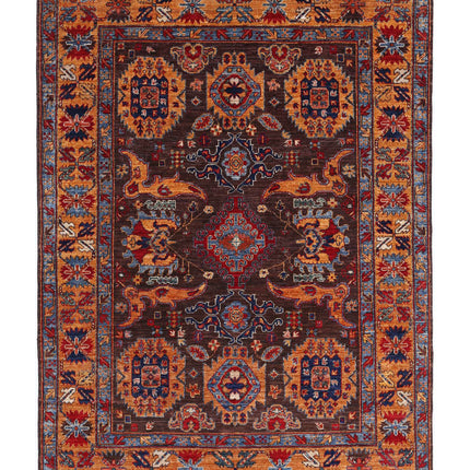 Humna 5' 0" X 6' 10" Hand Knotted Wool Rug 5' 0" X 6' 10" (152 X 208) / Brown / Wool