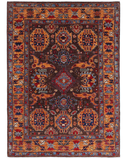 Humna 5' 0" X 6' 10" Hand Knotted Wool Rug 5' 0" X 6' 10" (152 X 208) / Brown / Wool