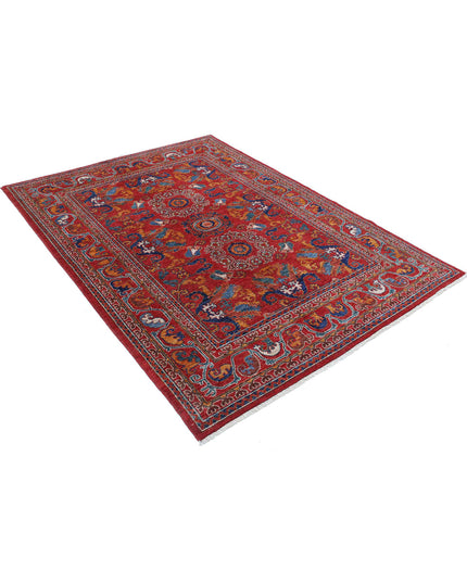 Humna 5' 0" X 7' 1" Hand Knotted Wool Rug 5' 0" X 7' 1" (152 X 216) / Red / Wool
