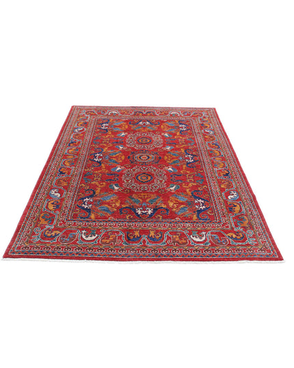 Humna 5' 0" X 7' 1" Hand Knotted Wool Rug 5' 0" X 7' 1" (152 X 216) / Red / Wool