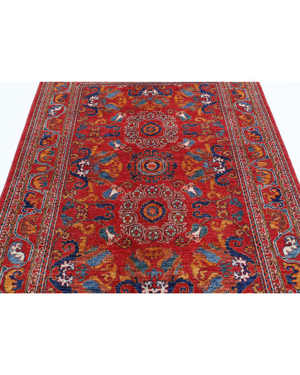 Humna 5' 0" X 7' 1" Hand Knotted Wool Rug 5' 0" X 7' 1" (152 X 216) / Red / Wool