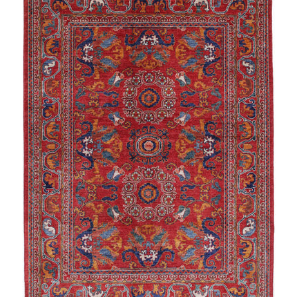 Humna 5' 0" X 7' 1" Hand Knotted Wool Rug 5' 0" X 7' 1" (152 X 216) / Red / Wool