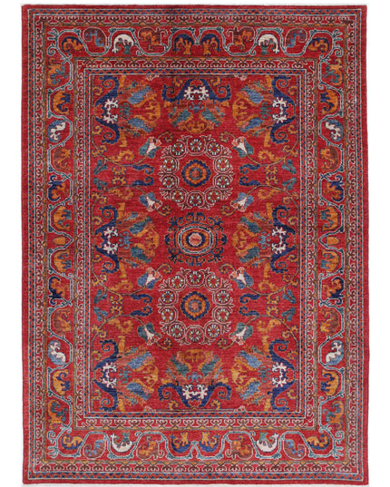 Humna 5' 0" X 7' 1" Hand Knotted Wool Rug 5' 0" X 7' 1" (152 X 216) / Red / Wool