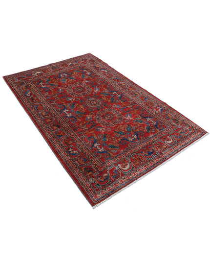 Humna 4' 0" X 6' 1" Hand Knotted Wool Rug 4' 0" X 6' 1" (122 X 185) / Red / Wool
