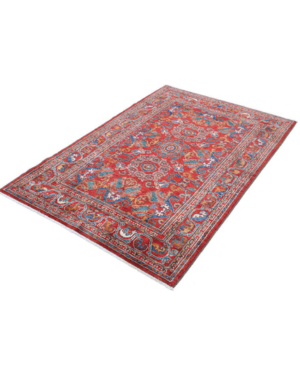 Humna 4' 0" X 6' 1" Hand Knotted Wool Rug 4' 0" X 6' 1" (122 X 185) / Red / Wool