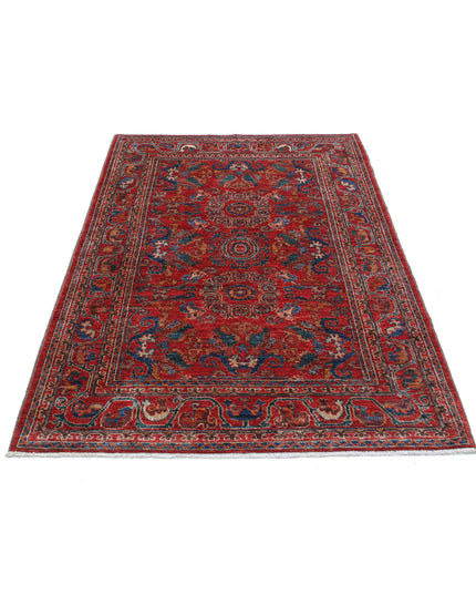 Humna 4' 0" X 6' 1" Hand Knotted Wool Rug 4' 0" X 6' 1" (122 X 185) / Red / Wool