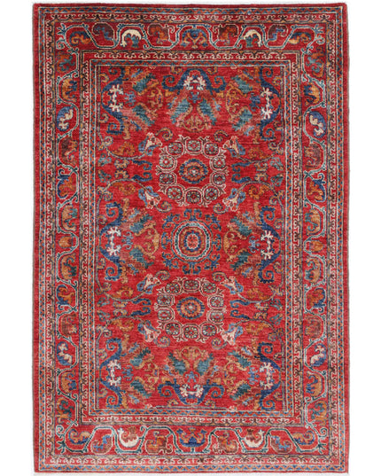 Humna 4' 0" X 6' 1" Hand Knotted Wool Rug 4' 0" X 6' 1" (122 X 185) / Red / Wool