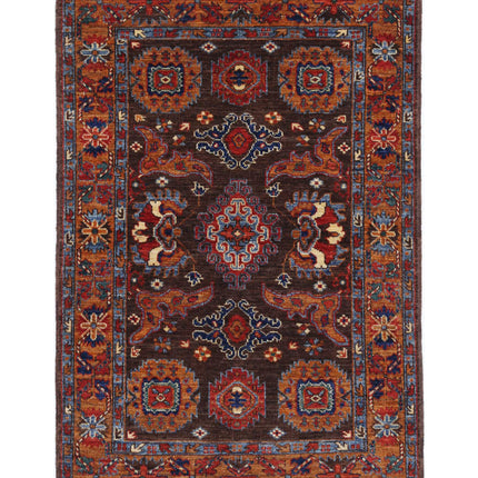 Humna 3' 1" X 4' 10" Hand Knotted Wool Rug 3' 1" X 4' 10" (94 X 147) / Brown / Wool