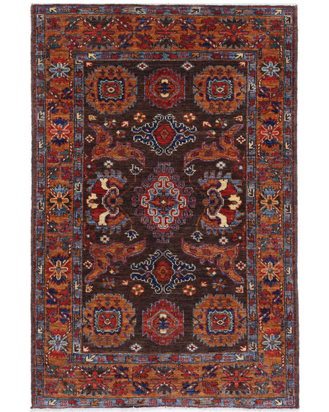 Humna 3' 1" X 4' 10" Hand Knotted Wool Rug 3' 1" X 4' 10" (94 X 147) / Brown / Wool