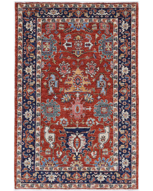 Humna 3' 2" X 4' 10" Hand Knotted Wool Rug 3' 2" X 4' 10" (97 X 147) / Rust / Wool