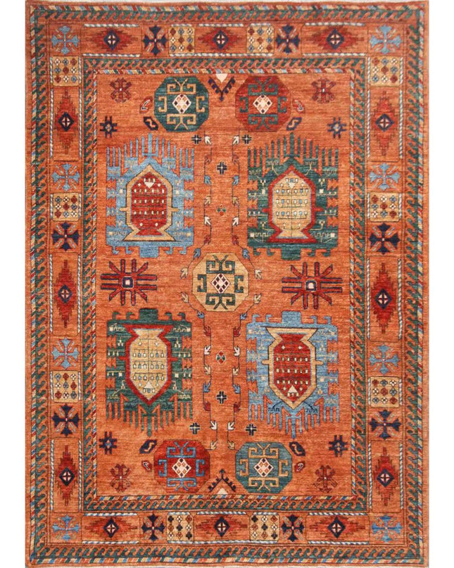 Humna 6' 1" X 9' 2" Hand Knotted Wool Rug 6' 1" X 9' 2" (185 X 280) / Rust / Wool