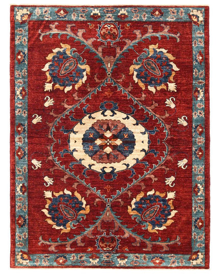 Humna 4' 1" X 6' 6" Hand Knotted Wool Rug 4' 1" X 6' 6" (124 X 198) / Red / Wool