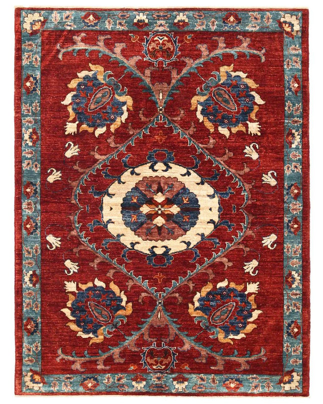 Humna 4' 1" X 6' 6" Hand Knotted Wool Rug 4' 1" X 6' 6" (124 X 198) / Red / Wool