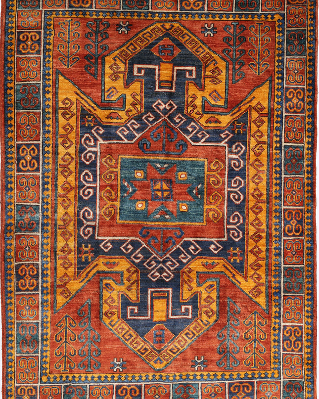 Humna 4' 2" X 6' 3" Hand Knotted Wool Rug 4' 2" X 6' 3" (127 X 191) / Red / Wool