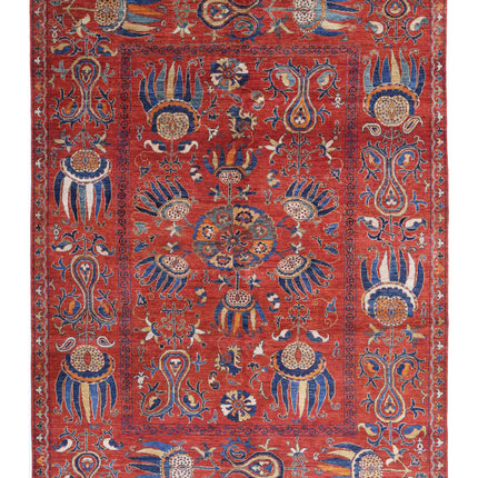 Humna 7' 0" X 9' 5" Hand Knotted Wool Rug 7' 0" X 9' 5" (213 X 287) / Red / Wool