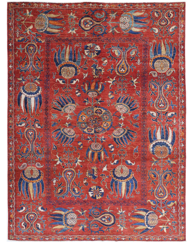 Humna 7' 0" X 9' 5" Hand Knotted Wool Rug 7' 0" X 9' 5" (213 X 287) / Red / Wool