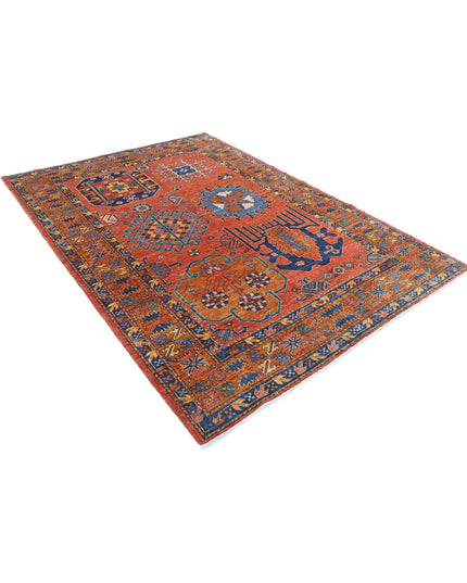 Humna 5' 10" X 8' 3" Hand Knotted Wool Rug 5' 10" X 8' 3" (178 X 251) / Red / Wool