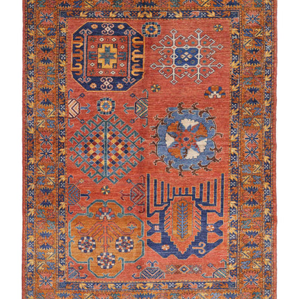 Humna 5' 10" X 8' 3" Hand Knotted Wool Rug 5' 10" X 8' 3" (178 X 251) / Red / Wool