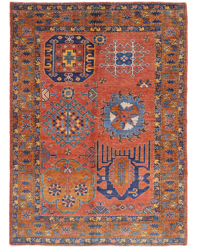 Humna 5' 10" X 8' 3" Hand Knotted Wool Rug 5' 10" X 8' 3" (178 X 251) / Red / Wool