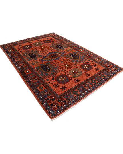 Humna 6' 0" X 8' 9" Hand Knotted Wool Rug 6' 0" X 8' 9" (183 X 267) / Rust / Wool