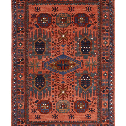 Humna 6' 0" X 8' 9" Hand Knotted Wool Rug 6' 0" X 8' 9" (183 X 267) / Rust / Wool