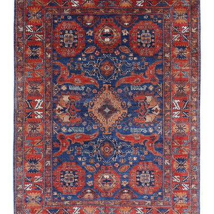 Humna 4' 11" X 6' 9" Hand Knotted Wool Rug 4' 11" X 6' 9" (150 X 206) / Blue / Wool