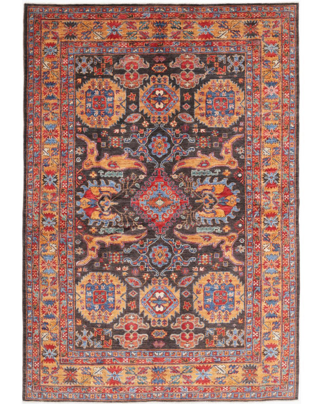 Humna 6' 0" X 8' 10" Hand Knotted Wool Rug 6' 0" X 8' 10" (183 X 269) / Charcoal / Wool