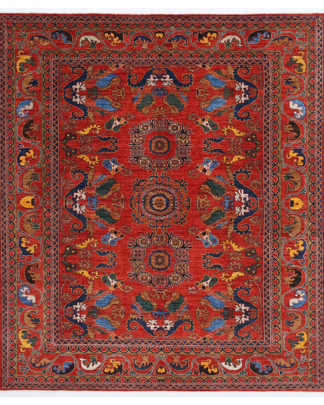 Humna 8' 7" X 9' 9" Hand Knotted Wool Rug 8' 7" X 9' 9" (262 X 297) / Red / Wool