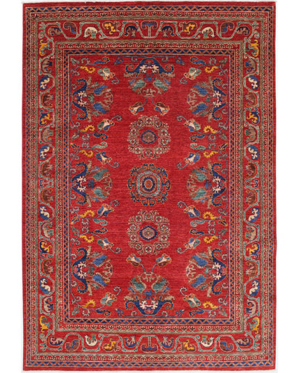 Humna 6' 0" X 8' 9" Hand Knotted Wool Rug 6' 0" X 8' 9" (183 X 267) / Red / Wool