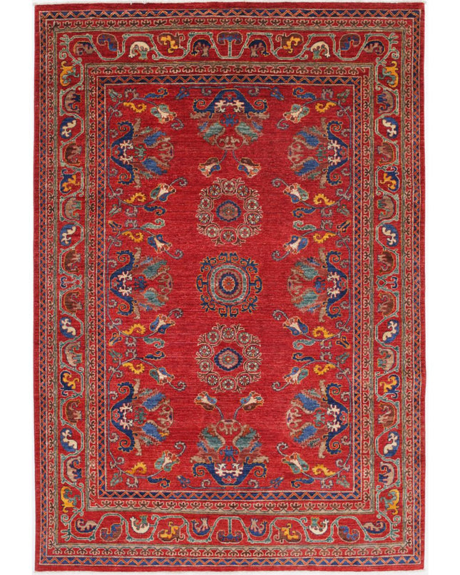 Humna 6' 0" X 8' 9" Hand Knotted Wool Rug 6' 0" X 8' 9" (183 X 267) / Red / Wool