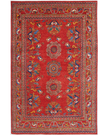 Humna 6' 1" X 9' 7" Hand Knotted Wool Rug 6' 1" X 9' 7" (185 X 292) / Red / Wool