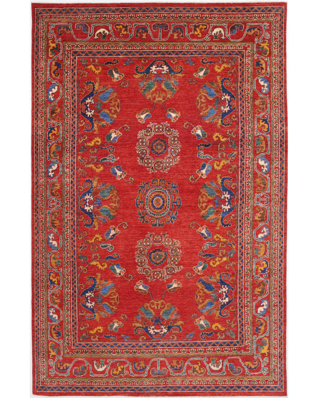 Humna 6' 1" X 9' 7" Hand Knotted Wool Rug 6' 1" X 9' 7" (185 X 292) / Red / Wool