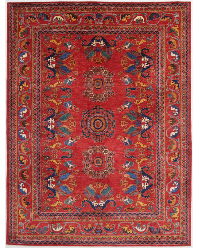 Humna 9' 1" X 12' 0" Hand Knotted Wool Rug 9' 1" X 12' 0" (277 X 366) / Red / Wool