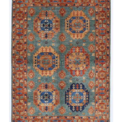 Humna 4' 11" X 7' 0" Hand Knotted Wool Rug 4' 11" X 7' 0" (150 X 213) / Teal / Wool