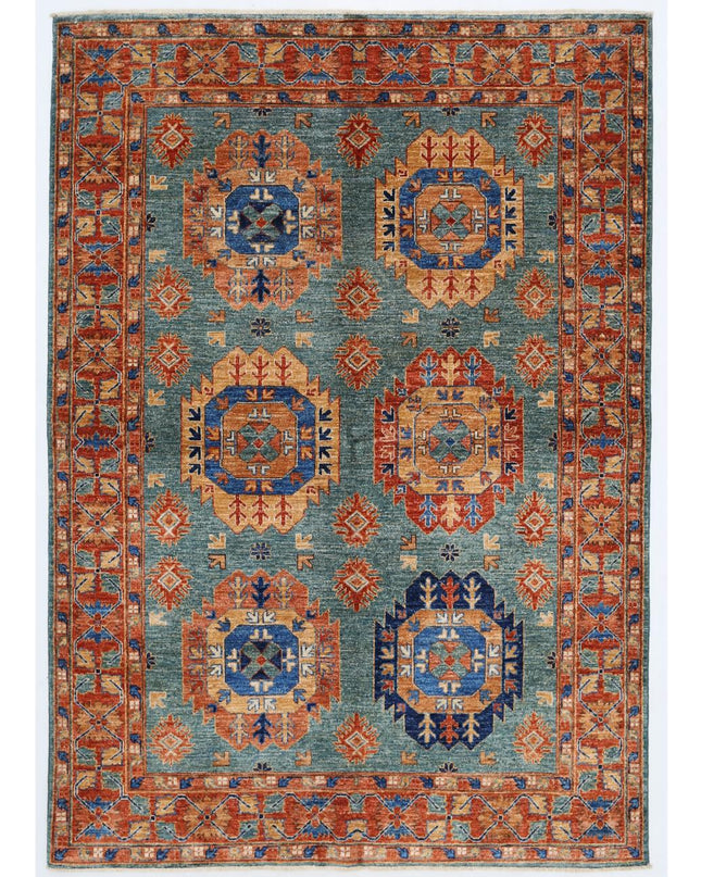 Humna 4' 11" X 7' 0" Hand Knotted Wool Rug 4' 11" X 7' 0" (150 X 213) / Teal / Wool