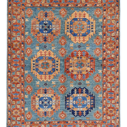 Humna 4' 9" X 6' 3" Hand Knotted Wool Rug 4' 9" X 6' 3" (145 X 191) / Teal / Wool