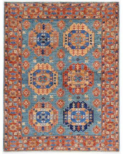 Humna 4' 9" X 6' 3" Hand Knotted Wool Rug 4' 9" X 6' 3" (145 X 191) / Teal / Wool