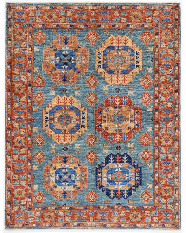 Humna 4' 9" X 6' 3" Hand Knotted Wool Rug 4' 9" X 6' 3" (145 X 191) / Teal / Wool