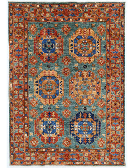 Humna 4' 9" X 6' 6" Hand Knotted Wool Rug 4' 9" X 6' 6" (145 X 198) / Teal / Wool