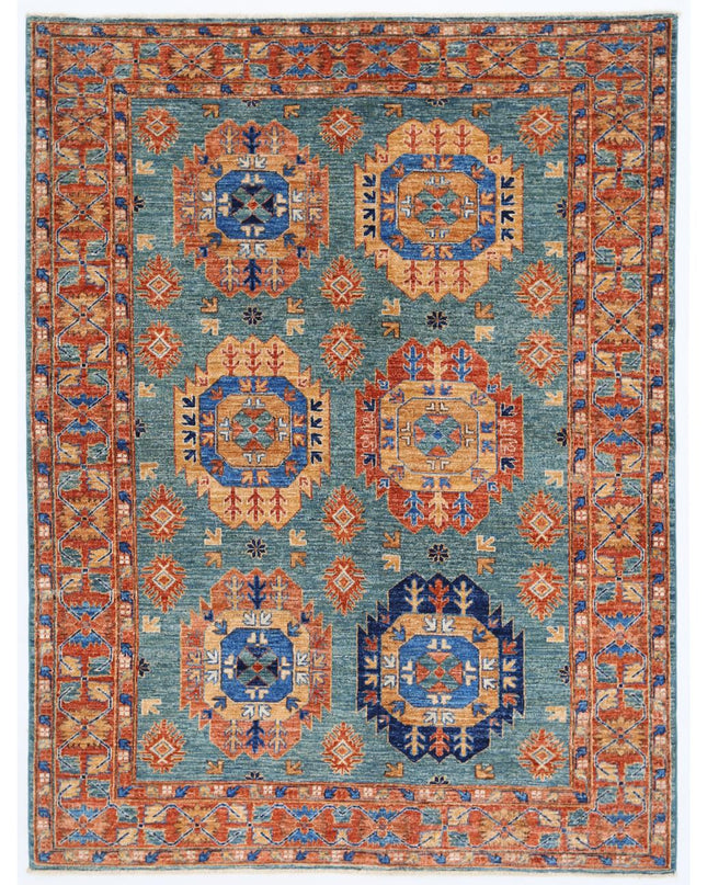 Humna 5' 0" X 6' 7" Hand Knotted Wool Rug 5' 0" X 6' 7" (152 X 201) / Teal / Wool