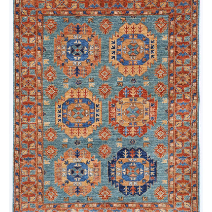 Humna 4' 11" X 6' 6" Hand Knotted Wool Rug 4' 11" X 6' 6" (150 X 198) / Teal / Wool