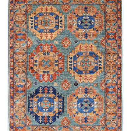 Humna 4' 1" X 5' 5" Hand Knotted Wool Rug 4' 1" X 5' 5" (124 X 165) / Teal / Wool