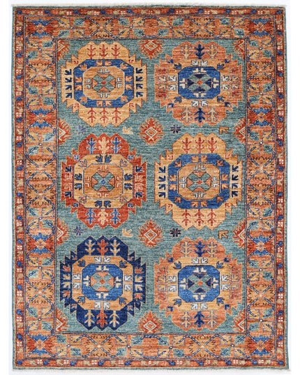 Humna 4' 1" X 5' 5" Hand Knotted Wool Rug 4' 1" X 5' 5" (124 X 165) / Teal / Wool