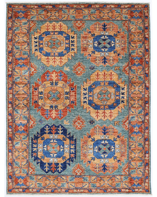 Humna 4' 1" X 5' 5" Hand Knotted Wool Rug 4' 1" X 5' 5" (124 X 165) / Teal / Wool