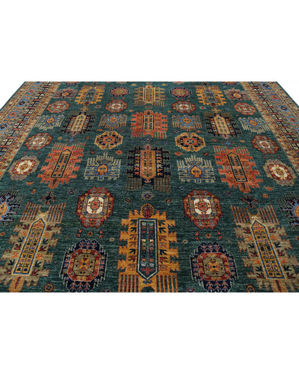 Humna 11' 9" X 14' 7" Hand Knotted Wool Rug 11' 9" X 14' 7" (358 X 444) / Green / Wool