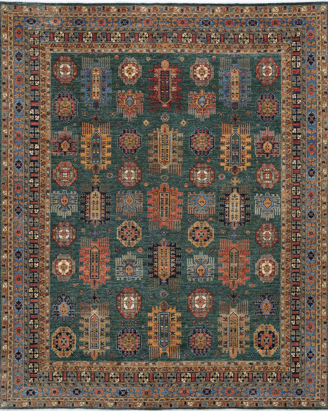 Humna 11' 9" X 14' 7" Hand Knotted Wool Rug 11' 9" X 14' 7" (358 X 444) / Green / Wool