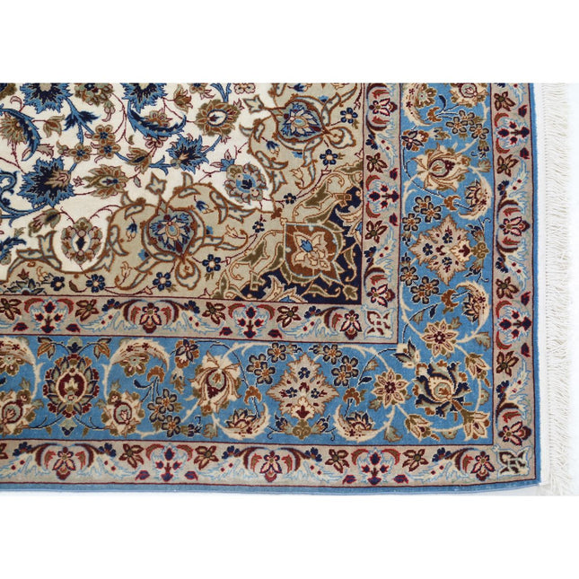Isfahan 3' 7" X 5' 1" Hand Knotted Silk Rug 3' 7" X 5' 1" (109 X 155) / Ivory / Blue