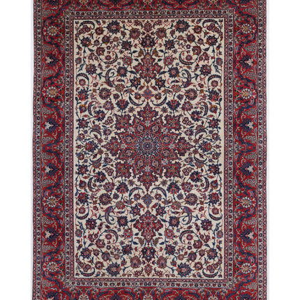 Isfahan 7' 4" X 11' 1" Hand Knotted Wool Rug 7' 4" X 11' 1" (223 X 338) / Ivory / Wool